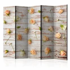 Paravent Wood & Roses II [Room Dividers] In Rosa,Grau,Grün,Braun