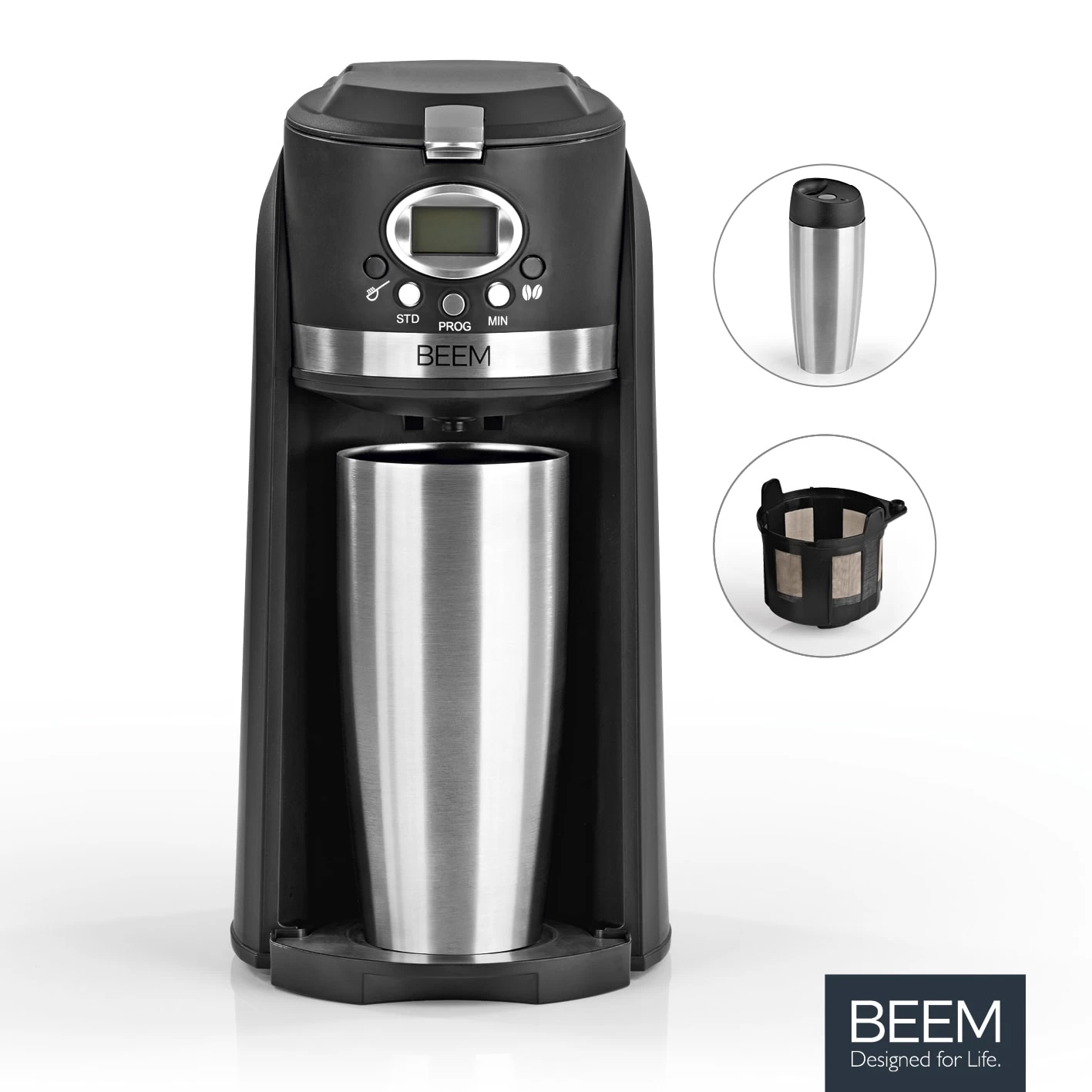 Single-Kaffeemaschine Mit Mahlwerk In Silber/schwarz – Bild 2