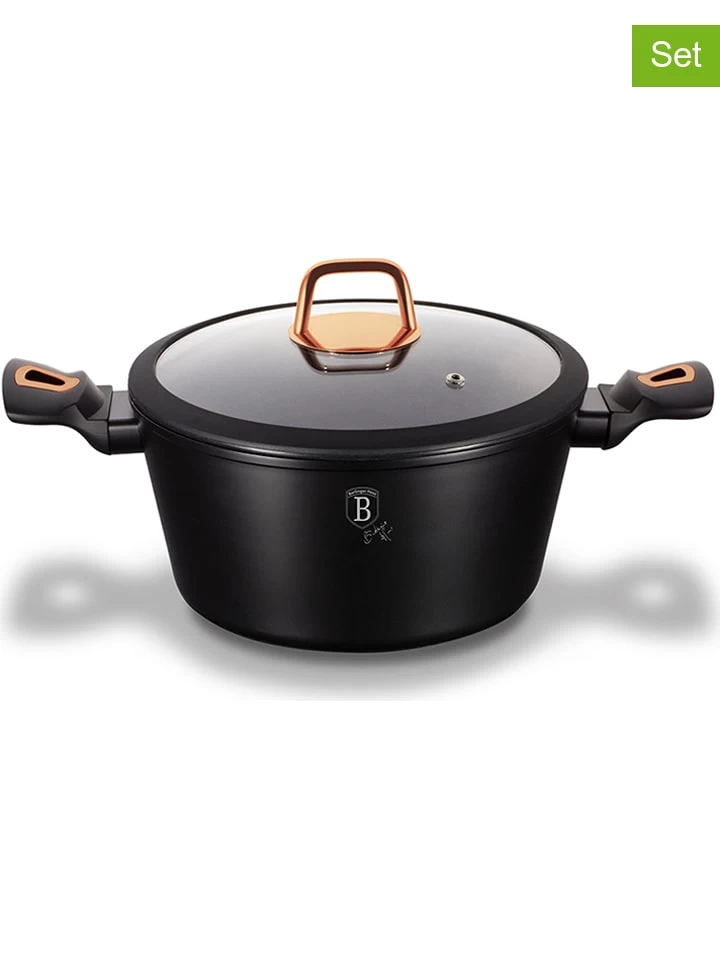 2tlg. Set: Kasserolle "Black Rose" In Schwarz - Ø 24 Cm