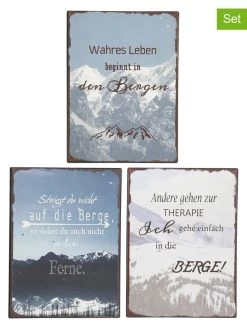 3er-Set: Schilder "Berge" In Weiß/ Hellblau - (B)30 X (H)40 Cm