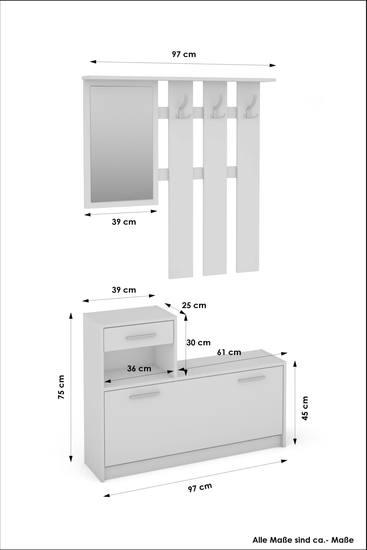 Garderoben-Set TAMINA In Beton-Optik / Weiß - (B) 97 X (H) 190 X (T) 25 Cm – Bild 7
