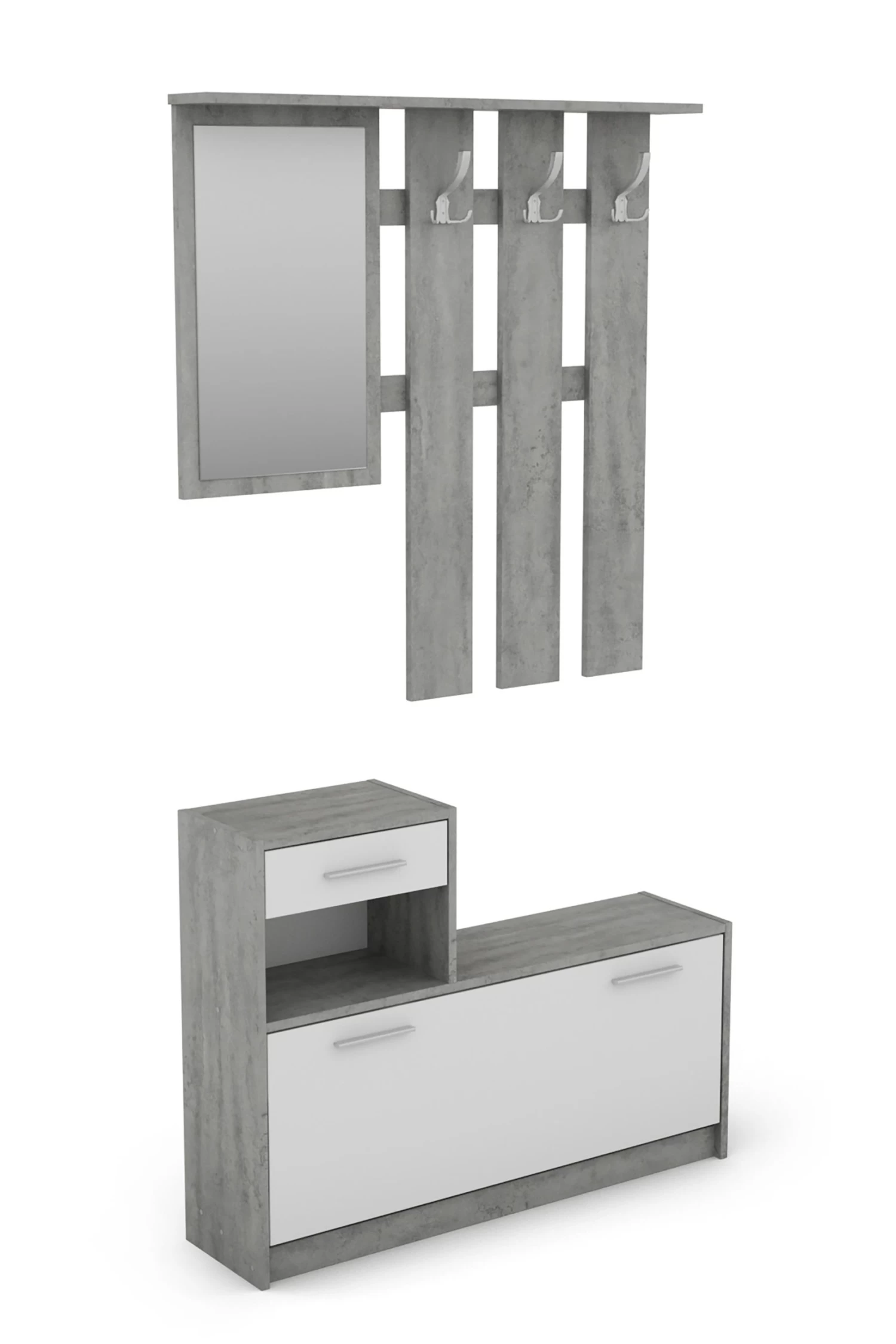 Garderoben-Set TAMINA In Beton-Optik / Weiß - (B) 97 X (H) 190 X (T) 25 Cm