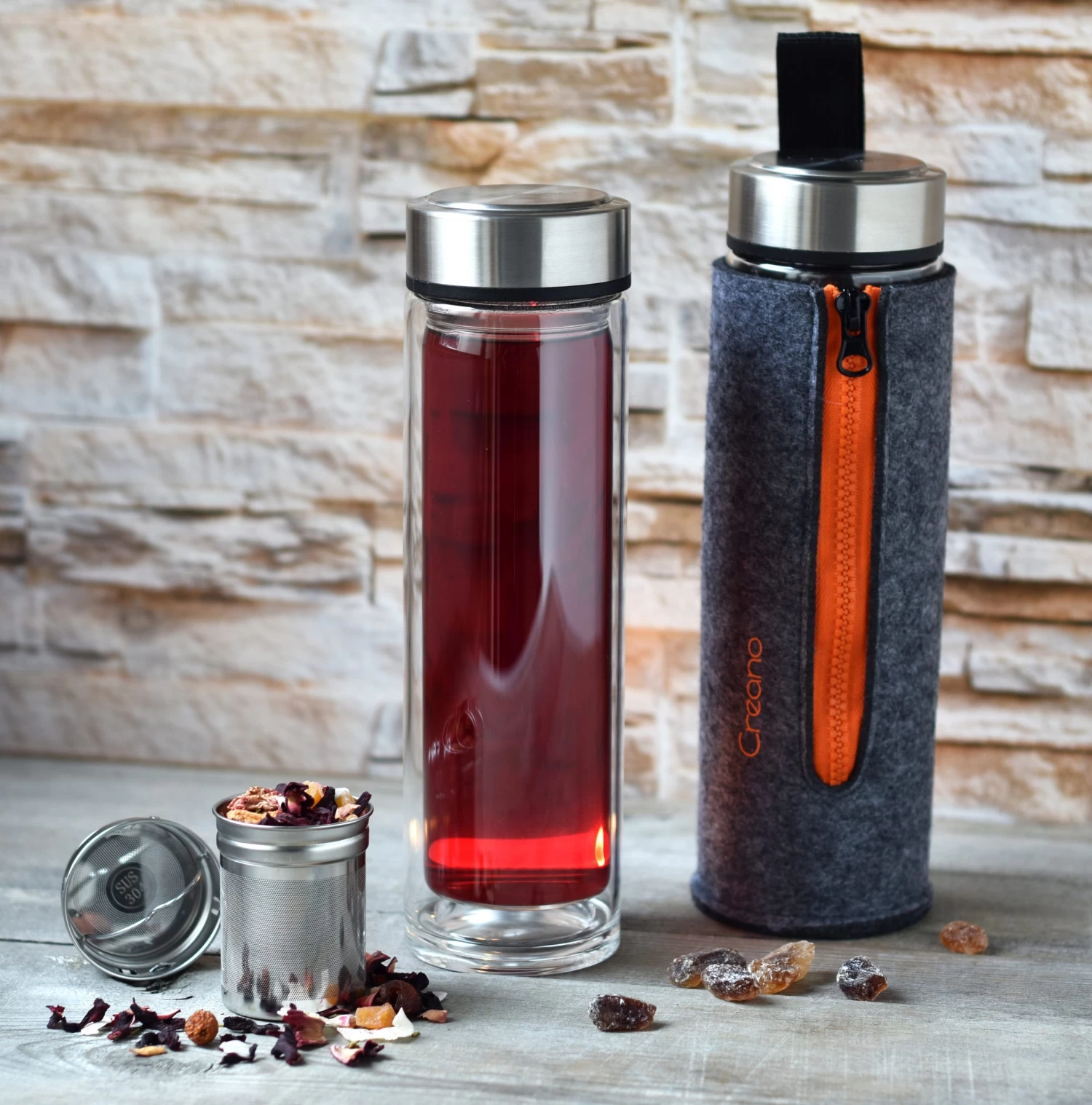 3er Set Creano "Thermo-Teamaker" (Zipper Rosa, Orange, Grün), 400ml – Bild 11