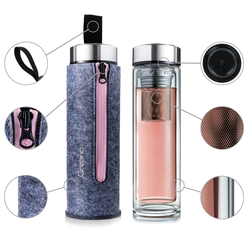 3er Set Creano "Thermo-Teamaker" (Zipper Rosa, Orange, Grün), 400ml – Bild 3