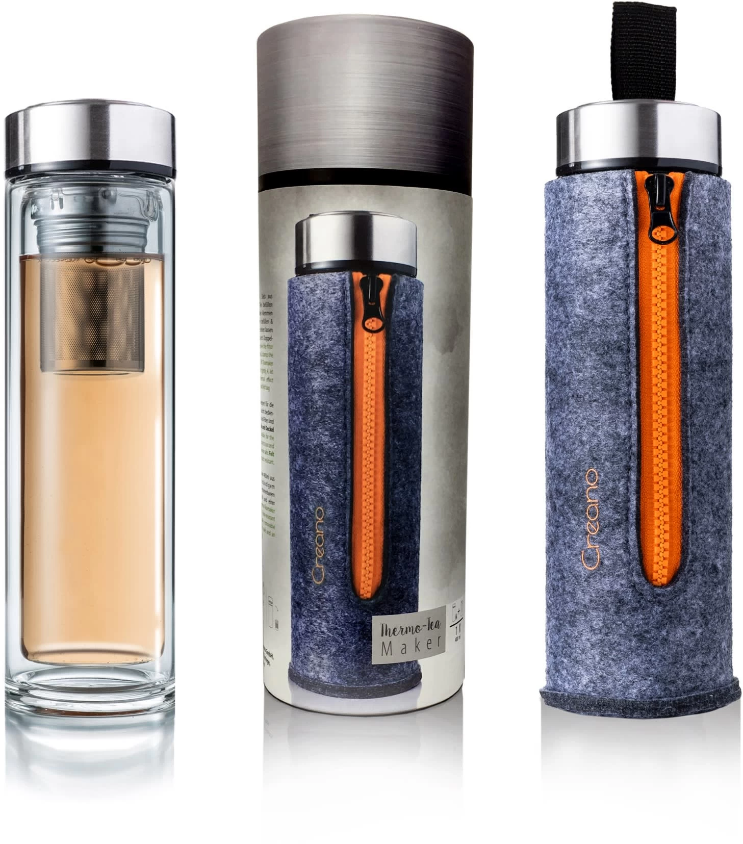 3er Set Creano "Thermo-Teamaker" (Zipper Rosa, Orange, Grün), 400ml – Bild 5