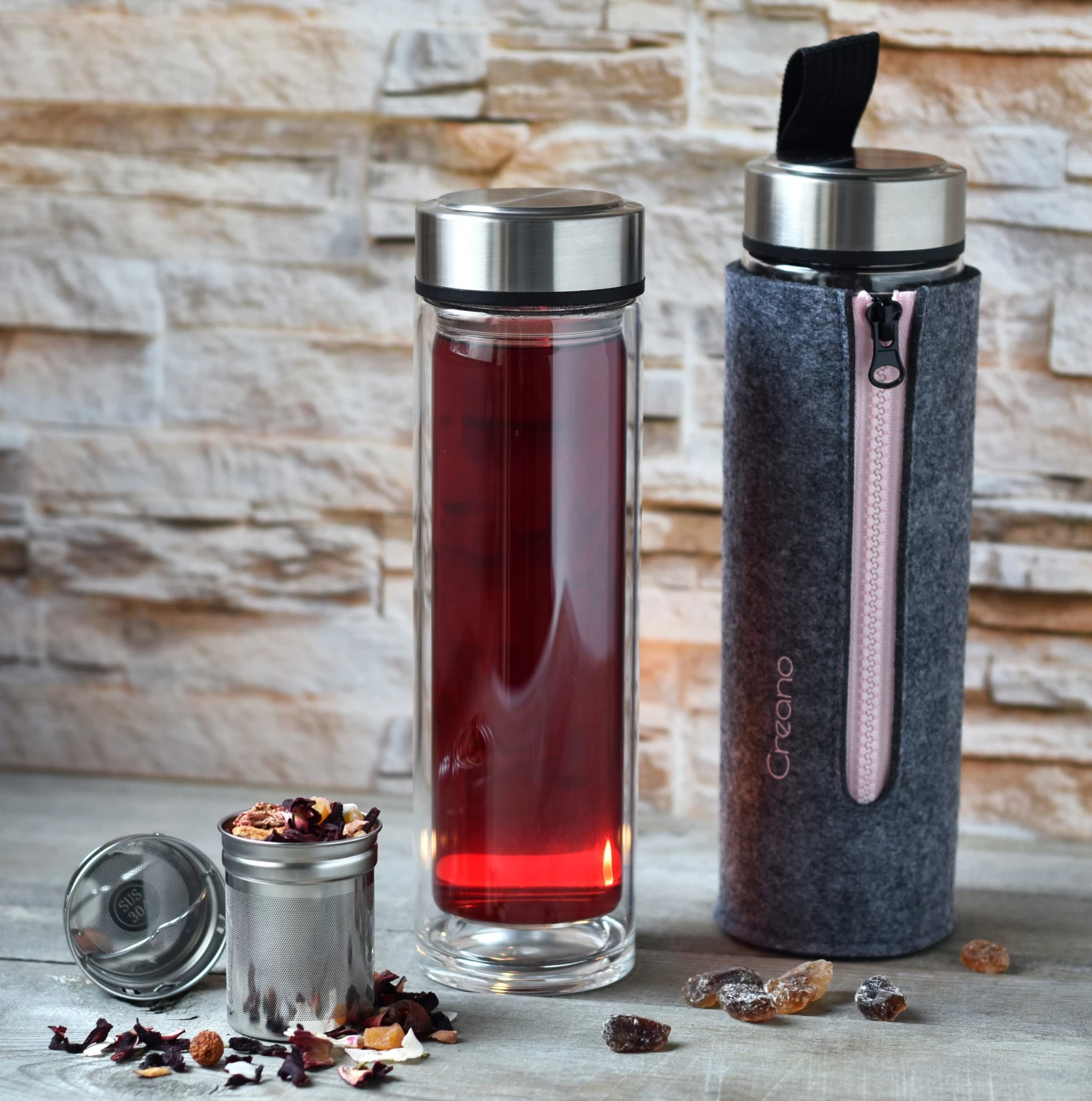 3er Set Creano "Thermo-Teamaker" (Zipper Rosa, Orange, Grün), 400ml – Bild 9