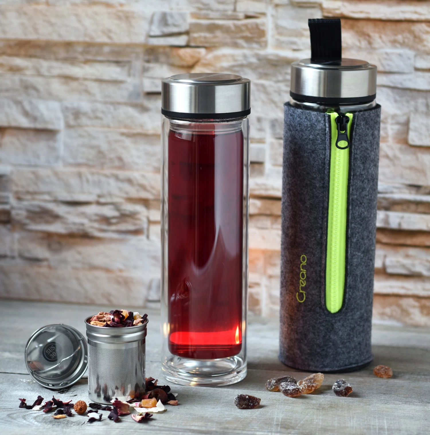 3er Set Creano "Thermo-Teamaker" (Zipper Rosa, Orange, Grün), 400ml – Bild 10