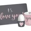 Frühstücksset I Love You In Rosa/Grau - 3-teilig