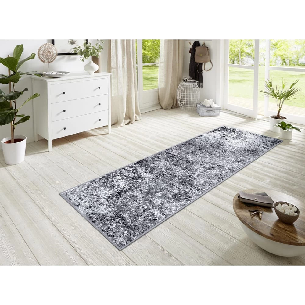 Kurzflor Läufer Fundido Anthrazit Grau Creme – Bild 2