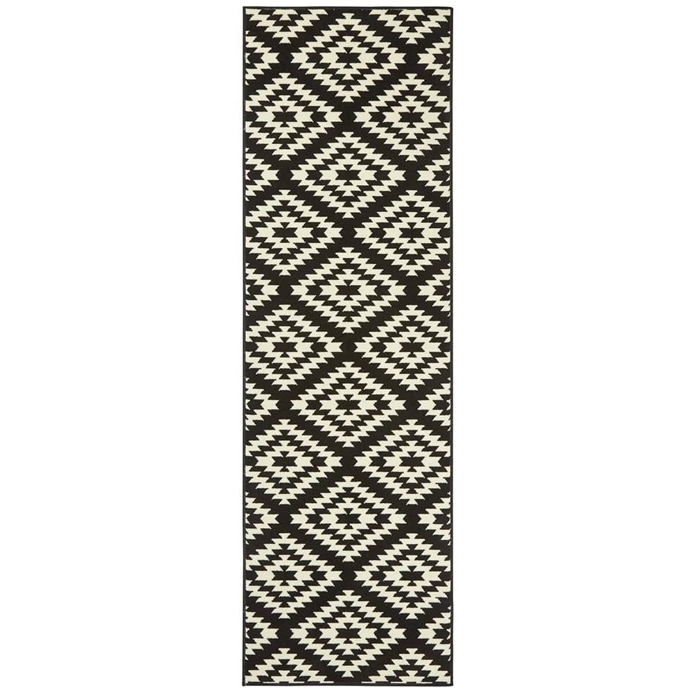 Kurzflor Teppich Läufer Nordic Schwarz Creme