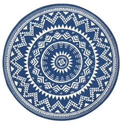 Kurzflor Teppich Valencia Blau Creme Rund