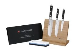 KATAHIRO ZEN 3-tlgs. Santokumesser Set Mit Magnetständer Und Schleifstein