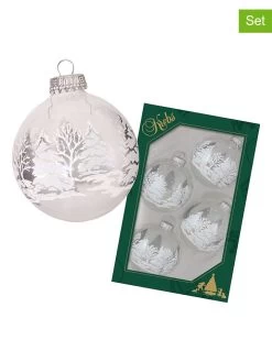 Christbaumkugeln In Transparent/ Weiß - 4 Stück - Ø 7 Cm