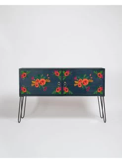 Sideboard "Blue Flowers" In Dunkelblau - (B)115 X (H)74 X (T)30 Cm