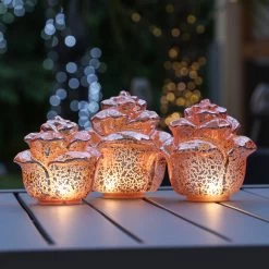 3er Set Dekorose Glas Mit LED In Rosa