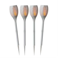 4er Set LED Solar Fackel Mit Flammeneffekt H: 79cm In Weiß