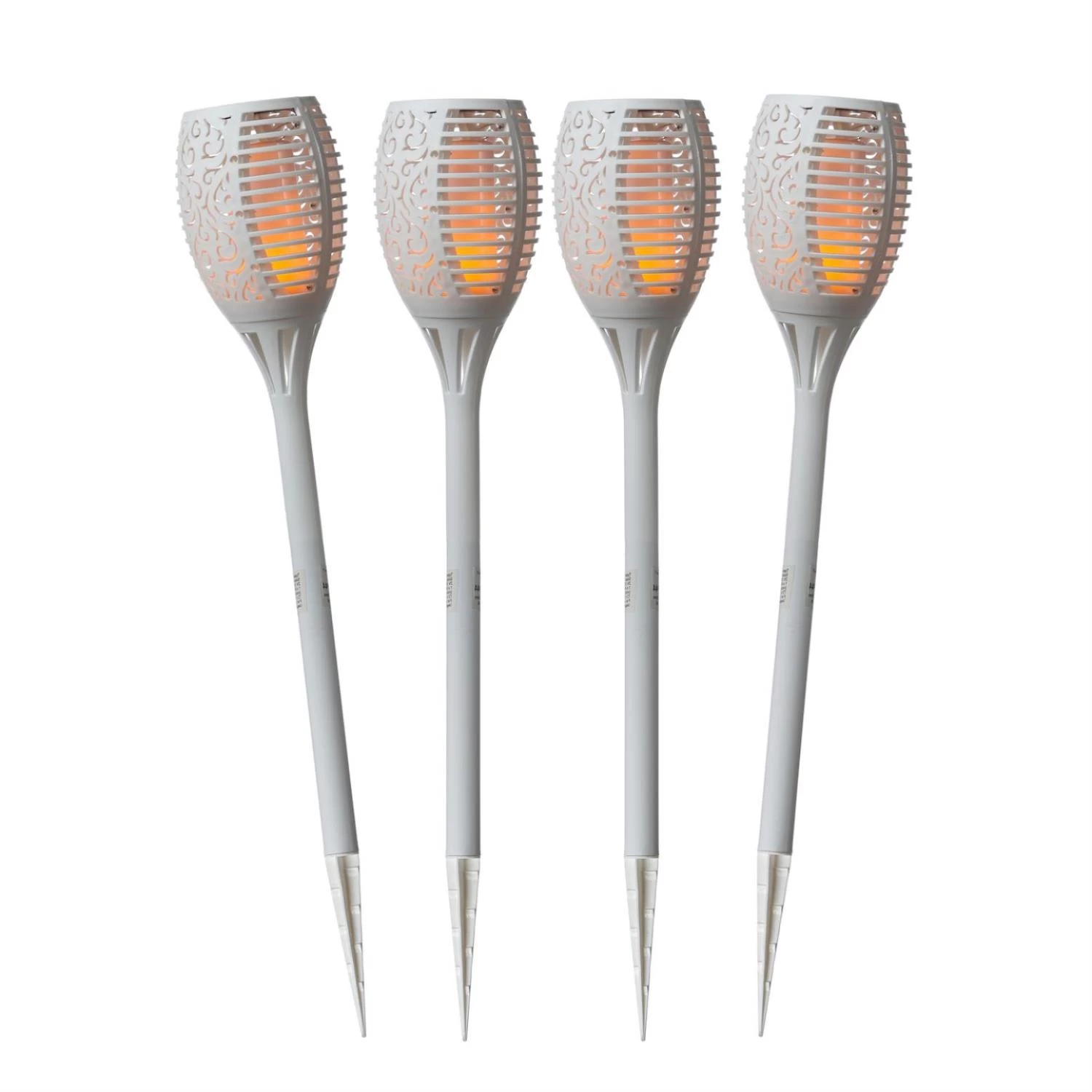 4er Set LED Solar Fackel Mit Flammeneffekt H: 79cm In Weiß