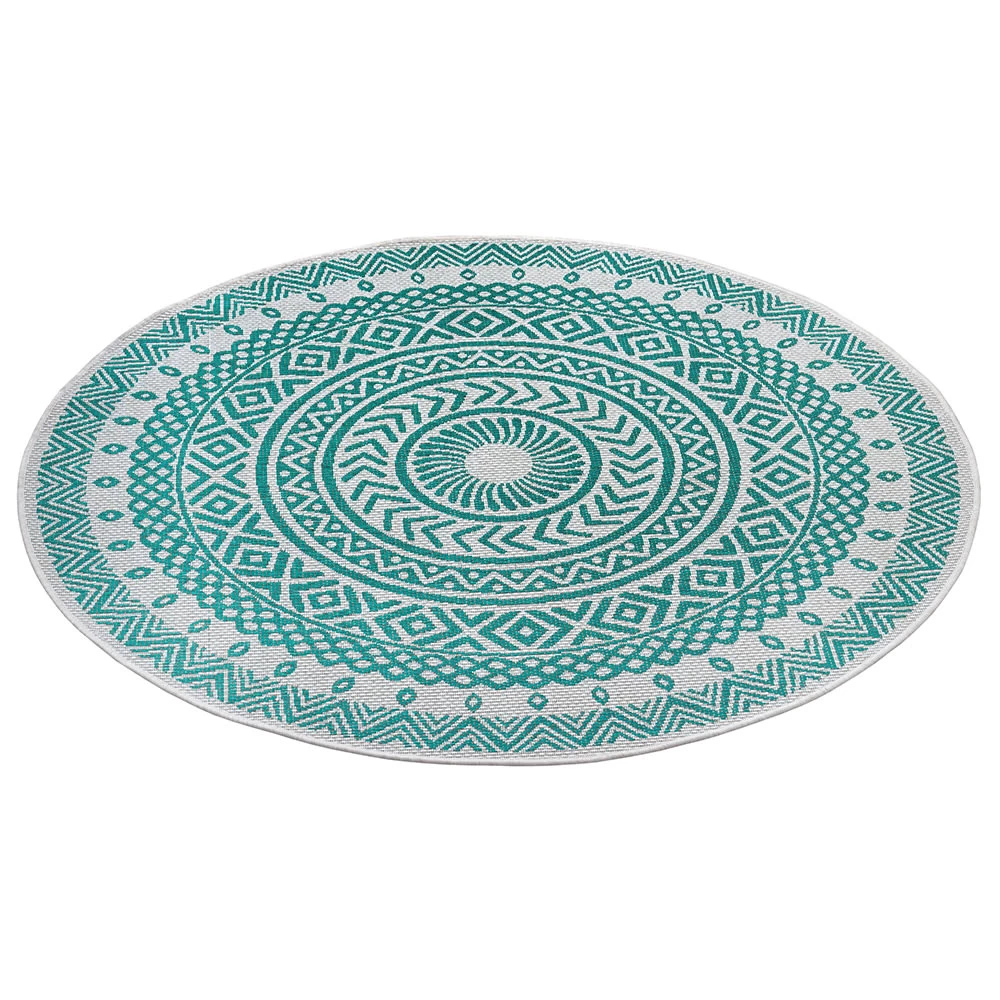 In- & Outdoor Teppich Giro Smaragdgrün Creme, 160 Cm Rund – Bild 3
