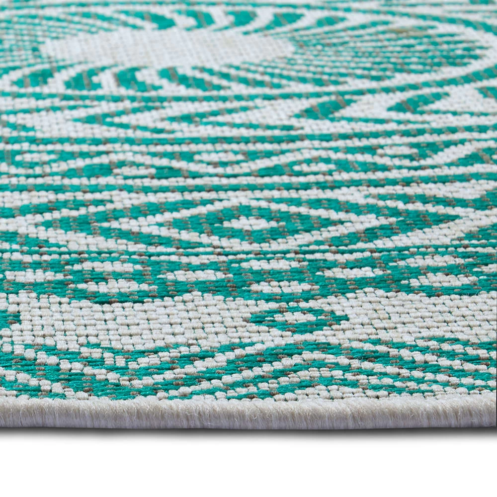 In- & Outdoor Teppich Giro Smaragdgrün Creme, 160 Cm Rund – Bild 4