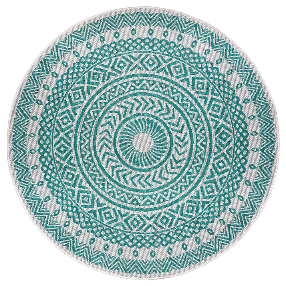 In- & Outdoor Teppich Giro Smaragdgrün Creme, 160 Cm Rund