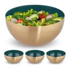 4 X Salatschüssel In Grün/ Gold - (H)12,5 X Ø 25 Cm