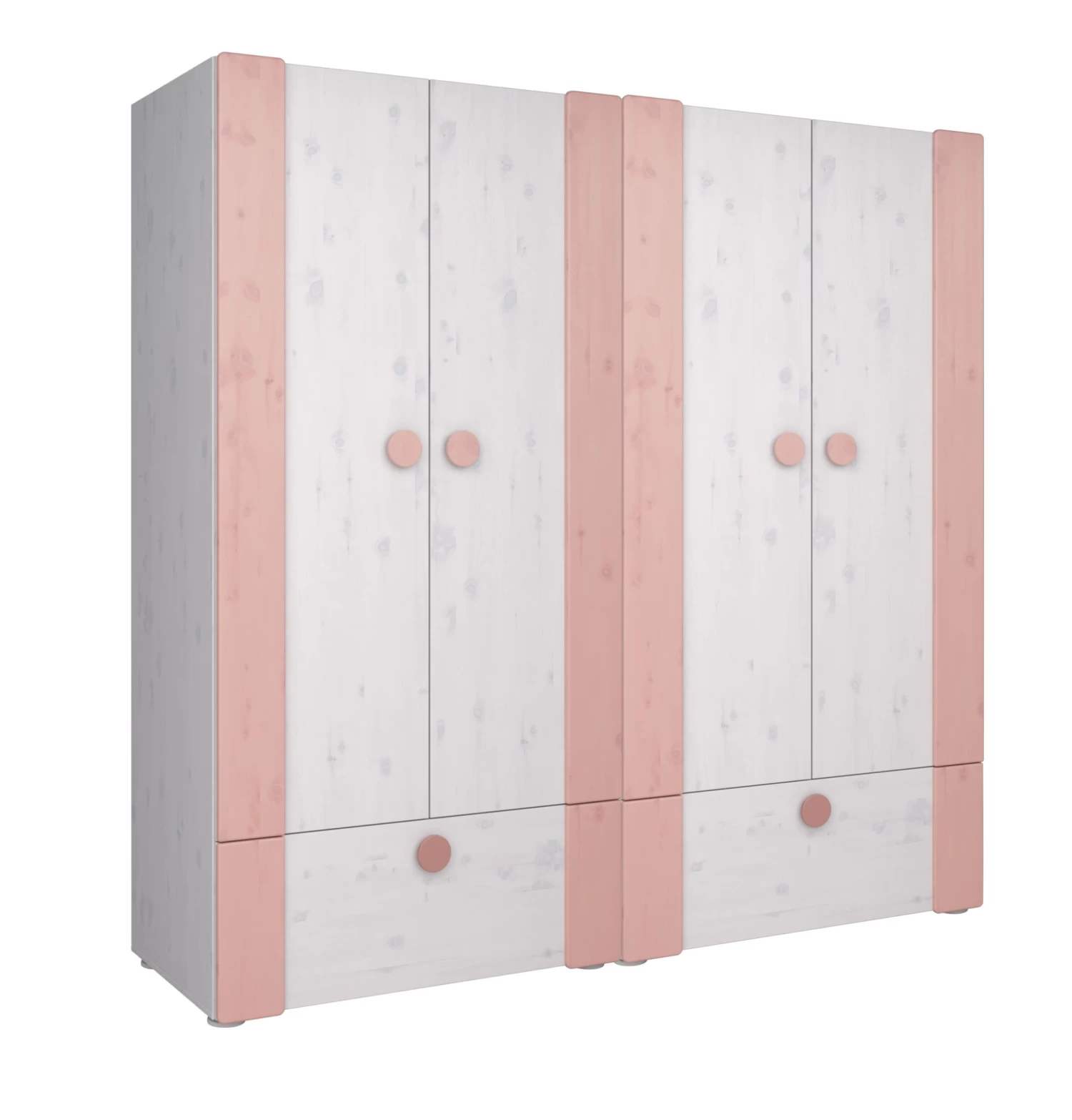 4-trg Kiefer Kleiderschrank (B)200 X (H)202 X (T)58cm In Weiß Rosa – Bild 2