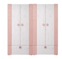 4-trg Kiefer Kleiderschrank (B)200 X (H)202 X (T)58cm In Weiß Rosa