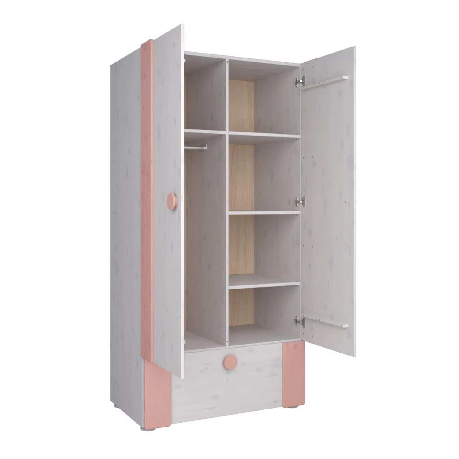 4-trg Kiefer Kleiderschrank (B)200 X (H)202 X (T)58cm In Weiß Rosa – Bild 8