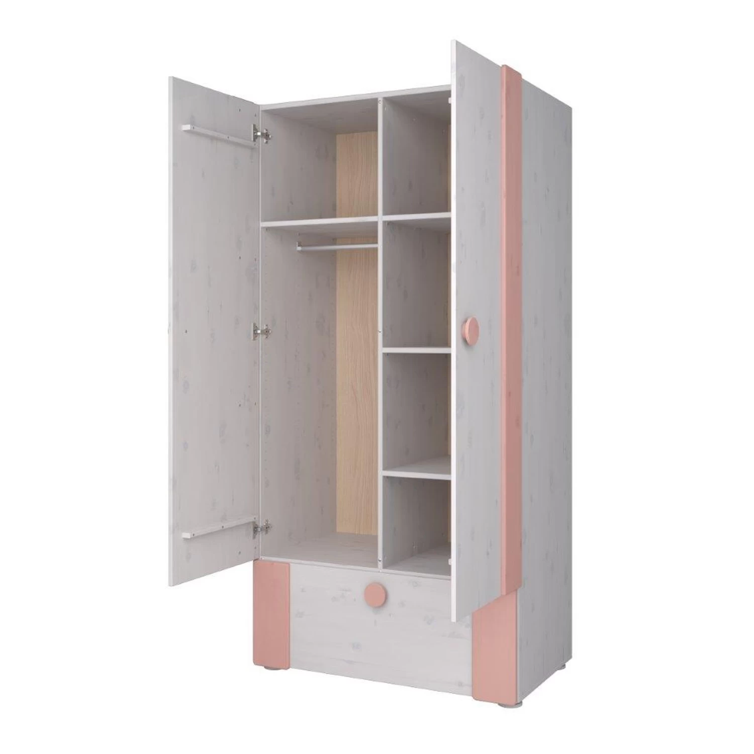 4-trg Kiefer Kleiderschrank (B)200 X (H)202 X (T)58cm In Weiß Rosa – Bild 9