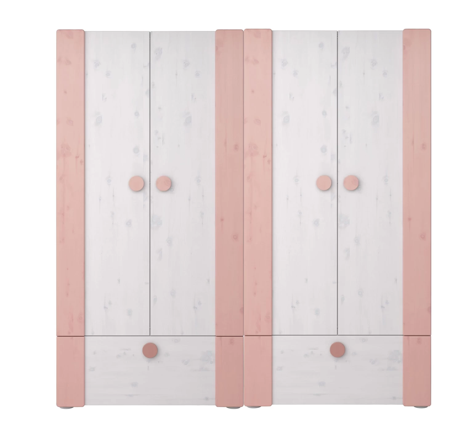 4-trg Kiefer Kleiderschrank (B)200 X (H)202 X (T)58cm In Weiß Rosa