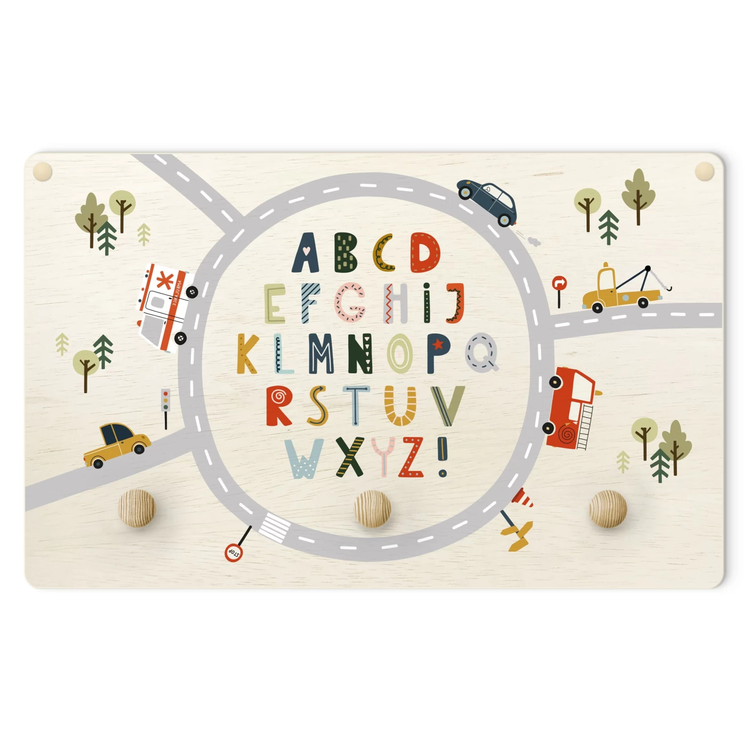 Kindergarderobe Holz - Buntes Alphabet Im Kreisverkehr In Bunt