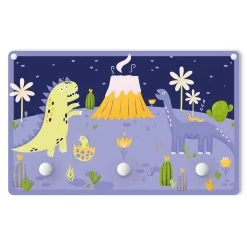 Kindergarderobe Holz - Dinosaurier - Der Vulkanausbruch In Violett