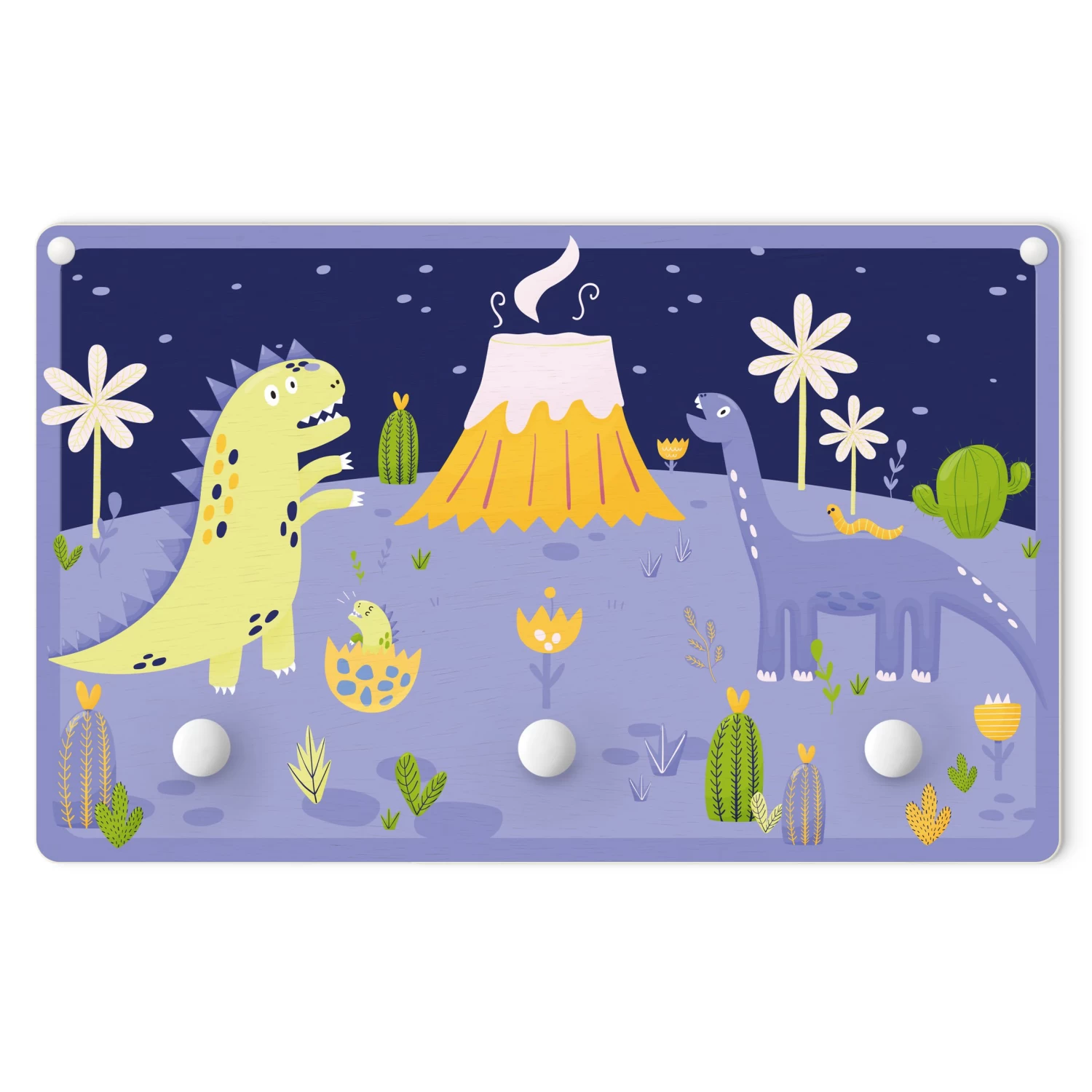 Kindergarderobe Holz - Dinosaurier - Der Vulkanausbruch In Violett