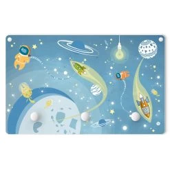 Kindergarderobe Holz - No.MW16 Buntes Weltraumtreiben In Blau