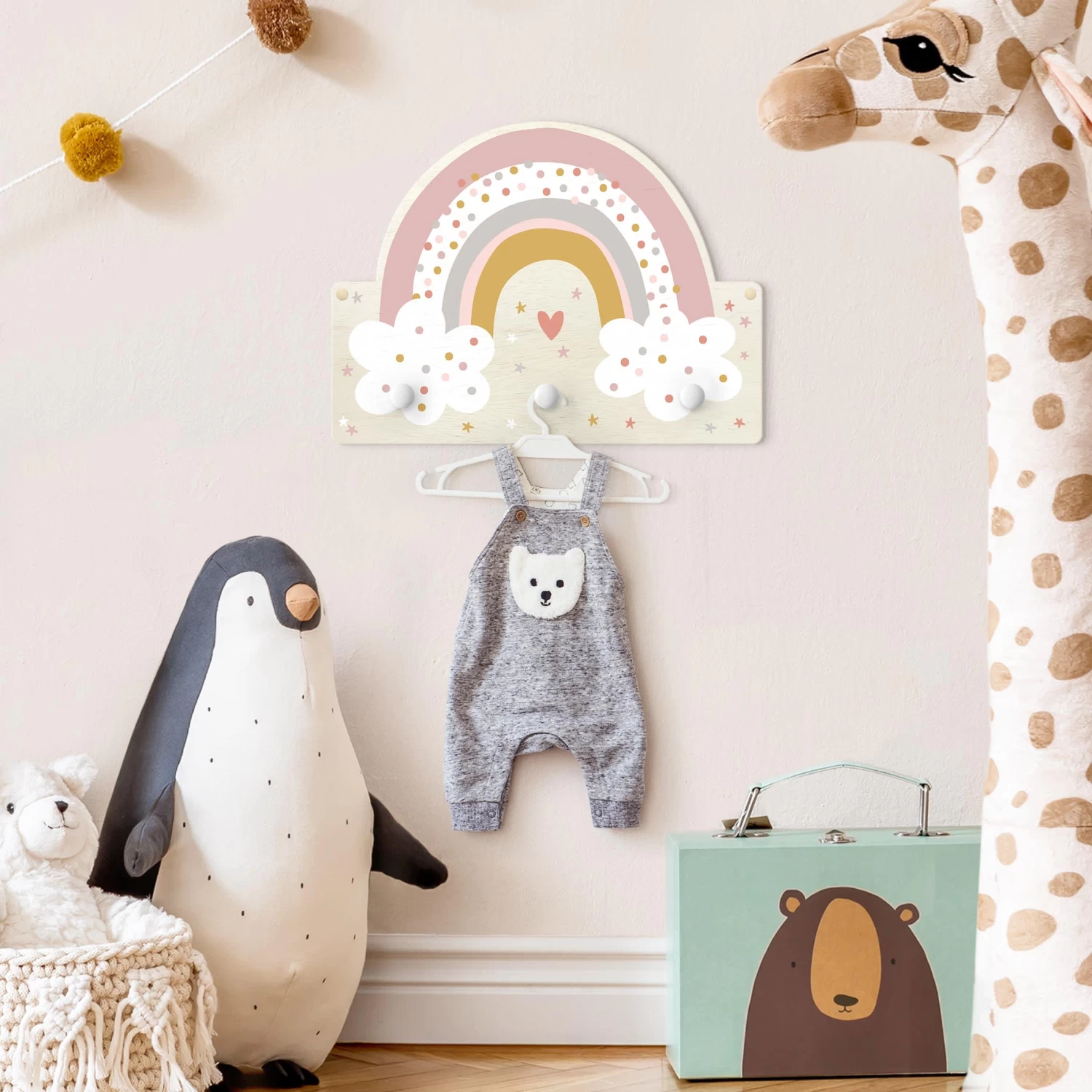 Kindergarderobe Holz - Regenbogen Mit Wolken Rosa In Rosa – Bild 4