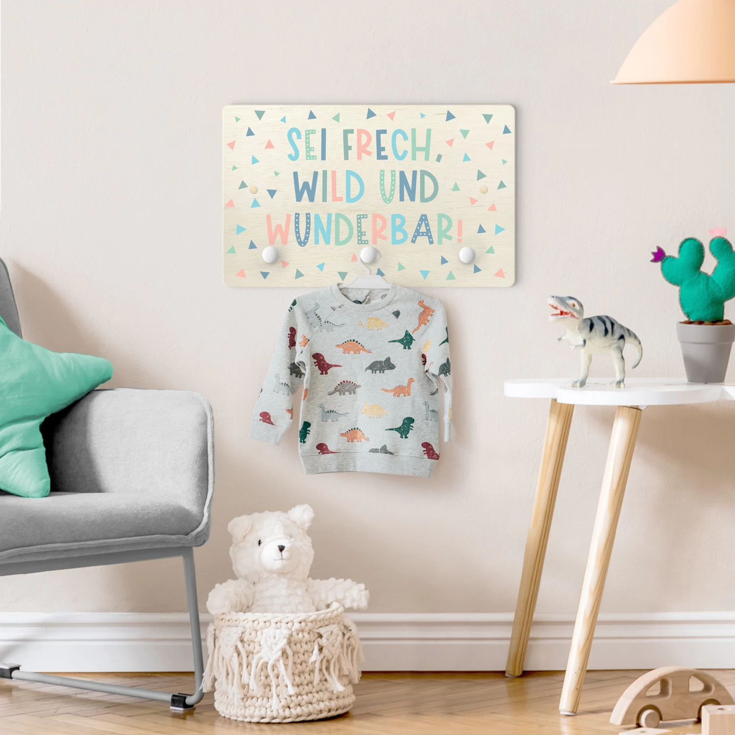 Kindergarderobe Holz - Sei Frech, Wild Und Wunderbar In Türkis – Bild 3