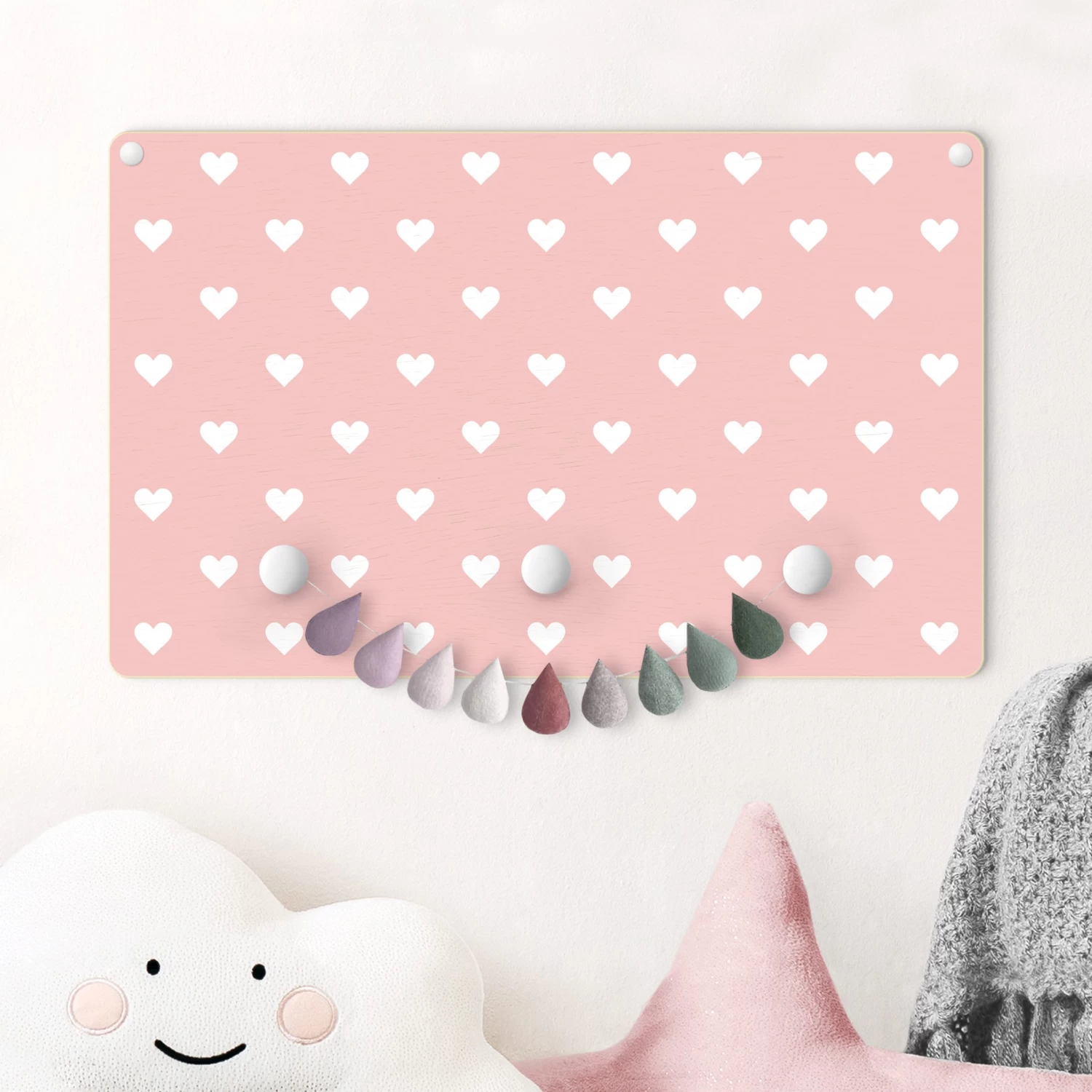 Kindergarderobe Holz - Weiße Herzen Auf Rosa In Rosa – Bild 2