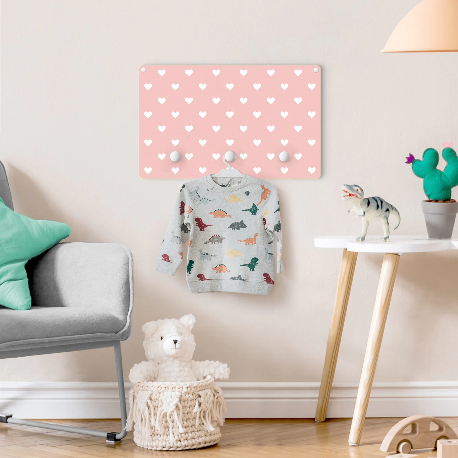 Kindergarderobe Holz - Weiße Herzen Auf Rosa In Rosa – Bild 4