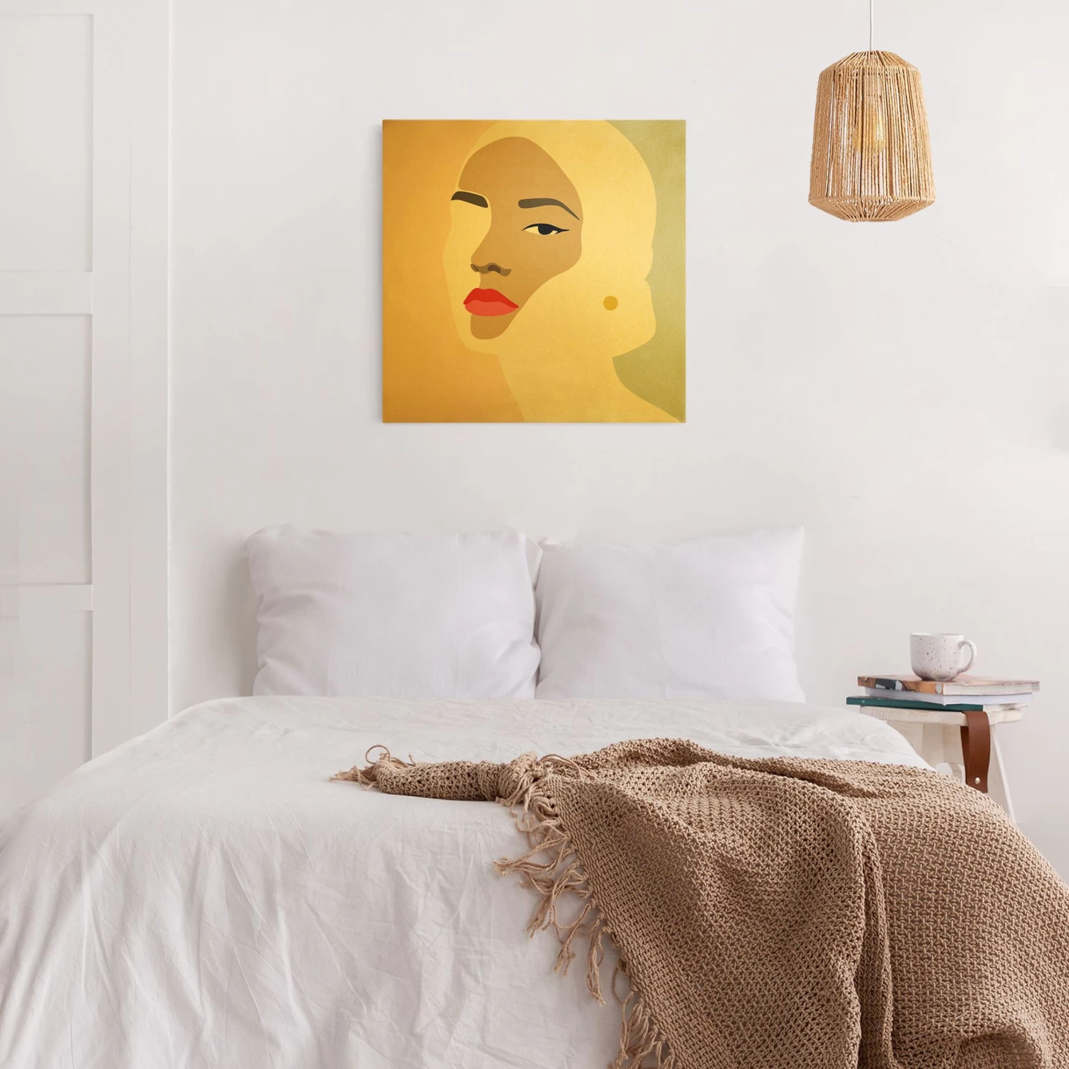 Leinwandbild Gold - Line Art Portrait Frau Pastell Grau In Creme-Beige – Bild 4