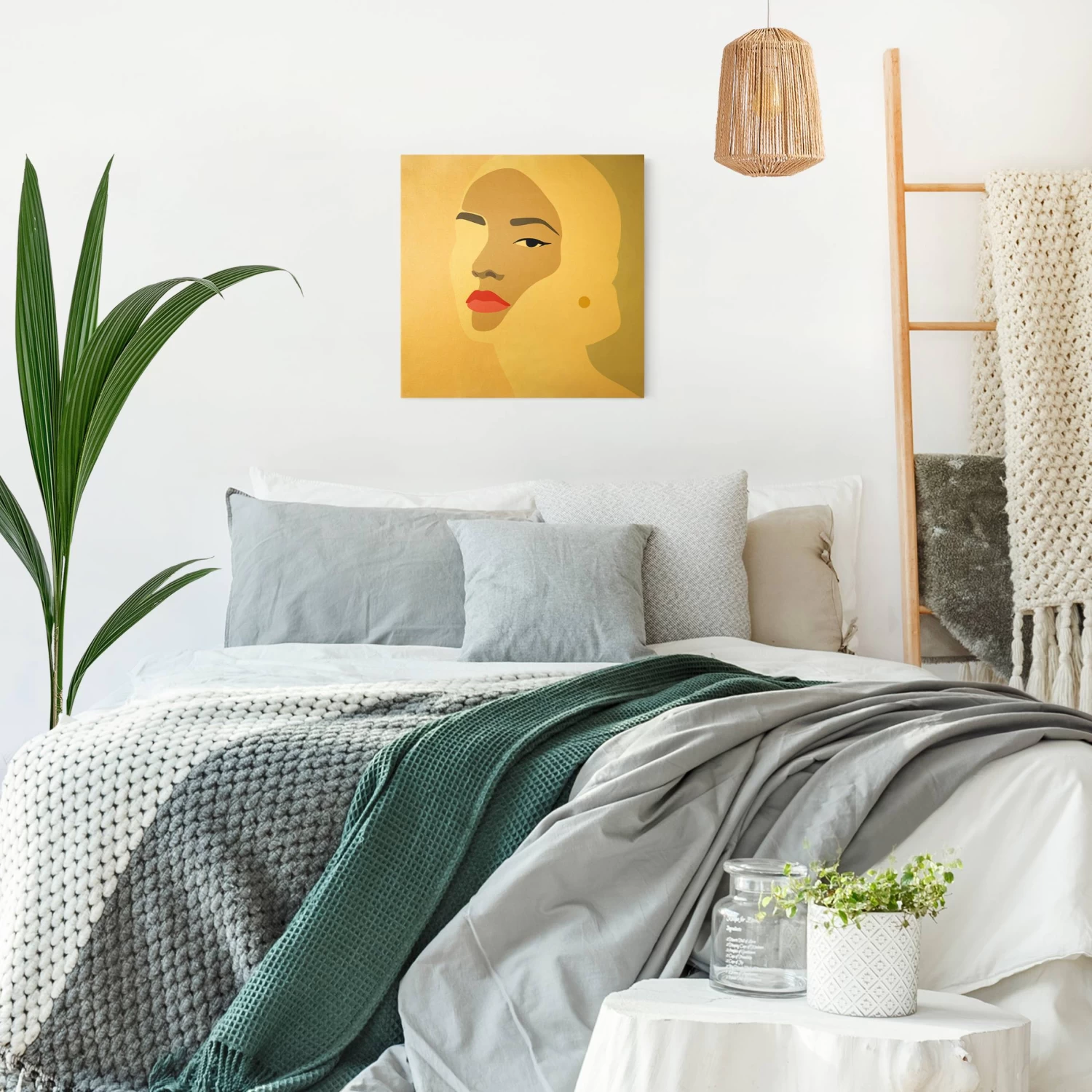 Leinwandbild Gold - Line Art Portrait Frau Pastell Grau In Creme-Beige – Bild 5