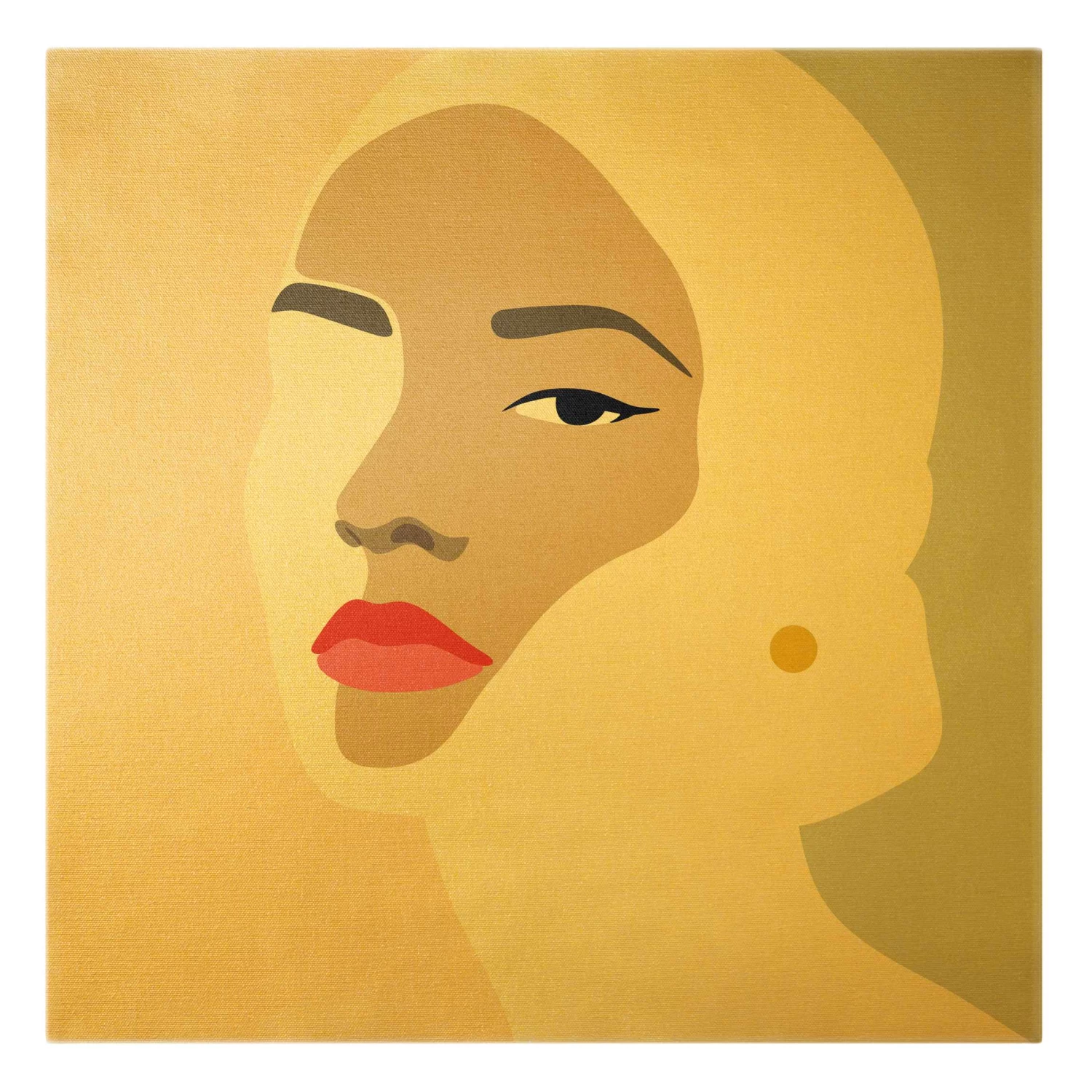 Leinwandbild Gold - Line Art Portrait Frau Pastell Grau In Creme-Beige