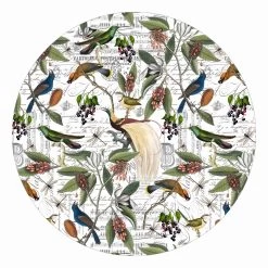 Runde Tapete - Nostalgischer Beerenblues Mit Paradiesvögeln In Bunt