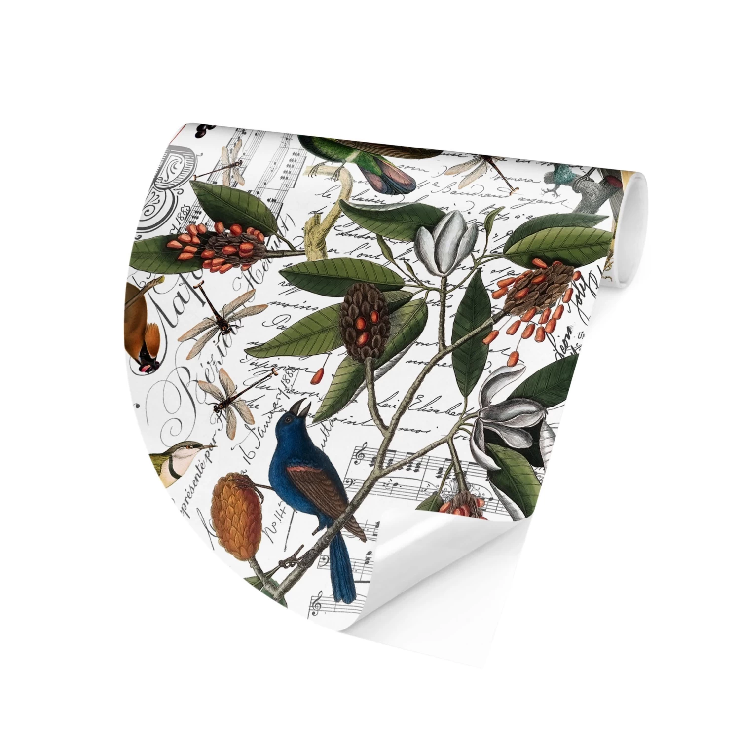 Runde Tapete - Nostalgischer Beerenblues Mit Paradiesvögeln In Bunt – Bild 6