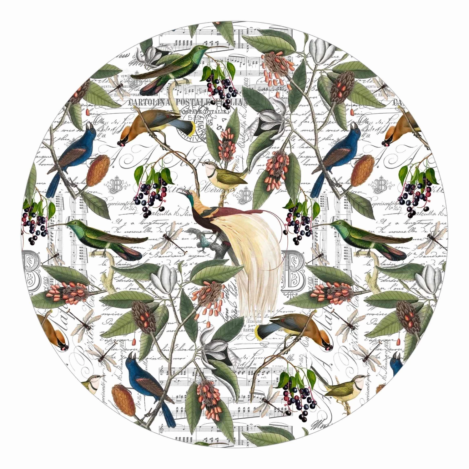 Runde Tapete - Nostalgischer Beerenblues Mit Paradiesvögeln In Bunt – Bild 7