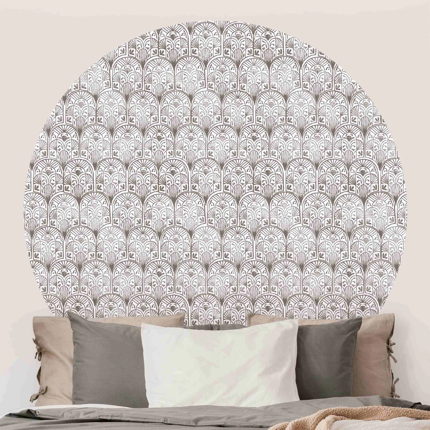 Runde Tapete - Vintage Muster Orientalische Bögen In Schwarz-Weiß – Bild 3