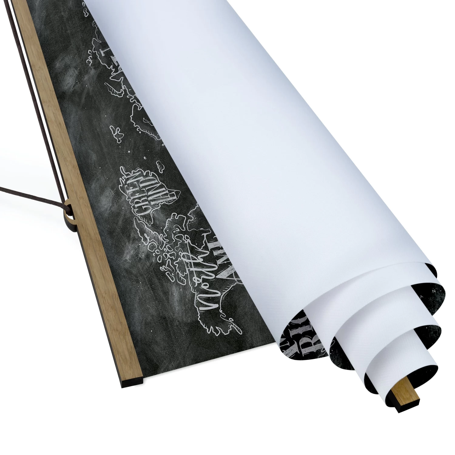 Stoffbild Mit Posterleisten - Kreide Weltkarte In Schwarz-Weiß – Bild 6