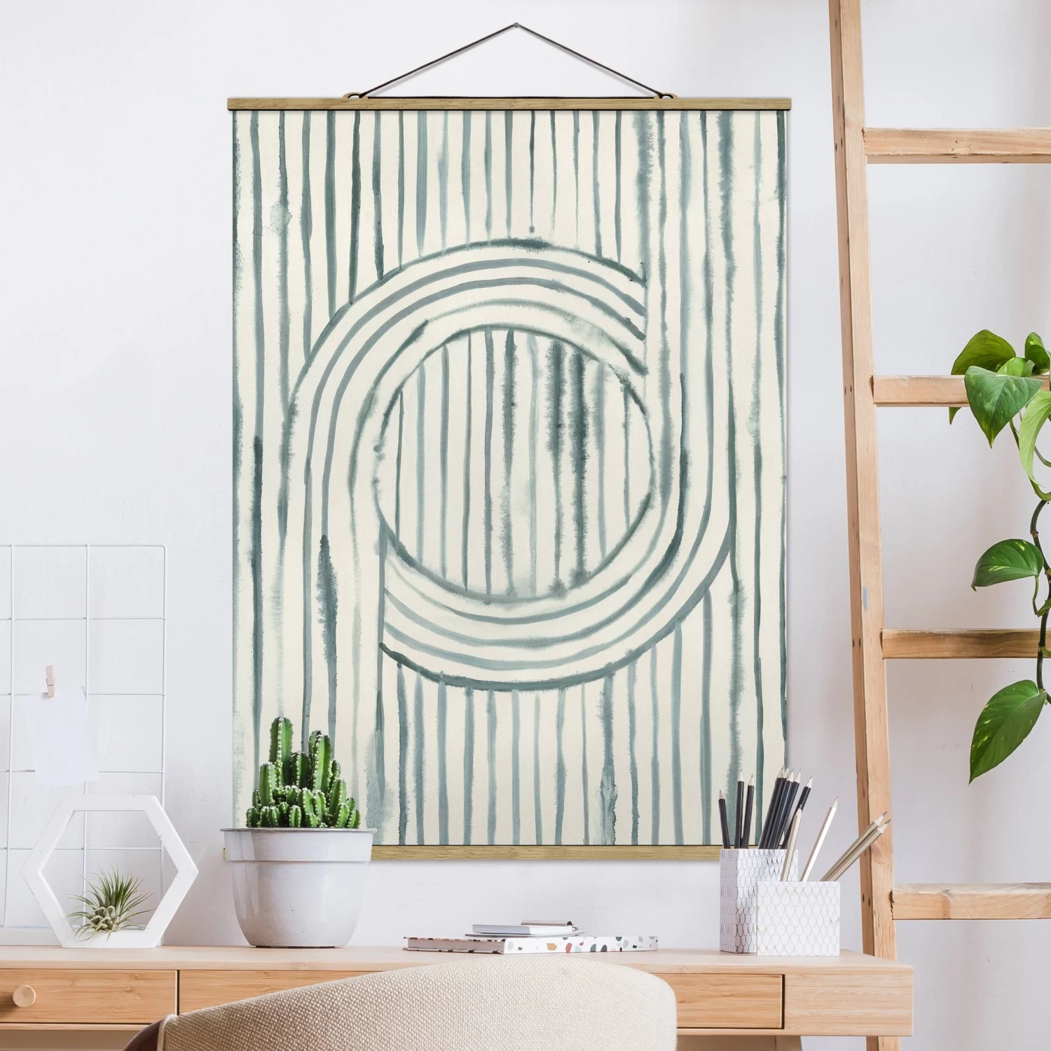 Stoffbild Mit Posterleisten - Kreisende Wasserfarben In Türkis – Bild 2