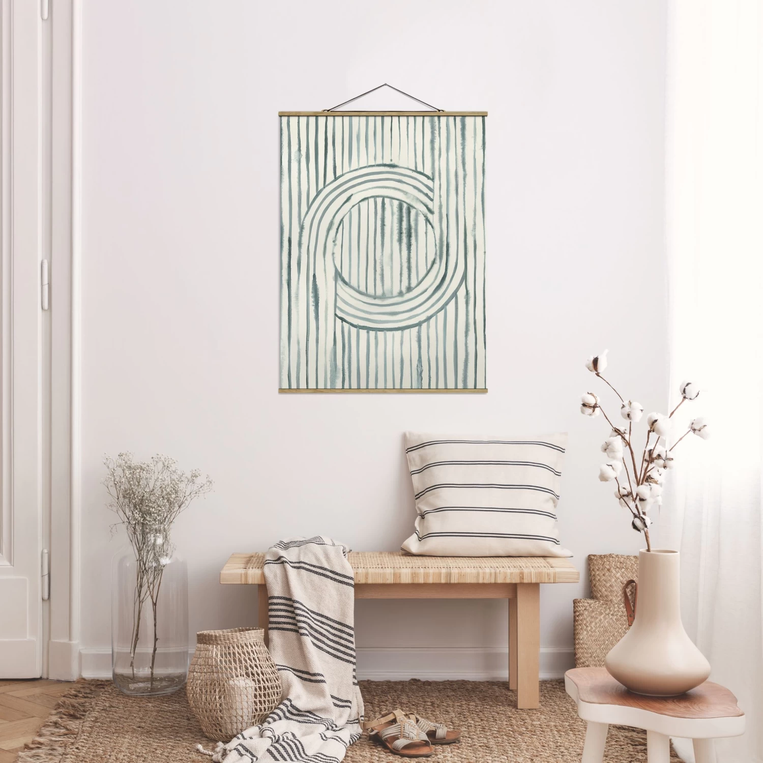 Stoffbild Mit Posterleisten - Kreisende Wasserfarben In Türkis – Bild 4