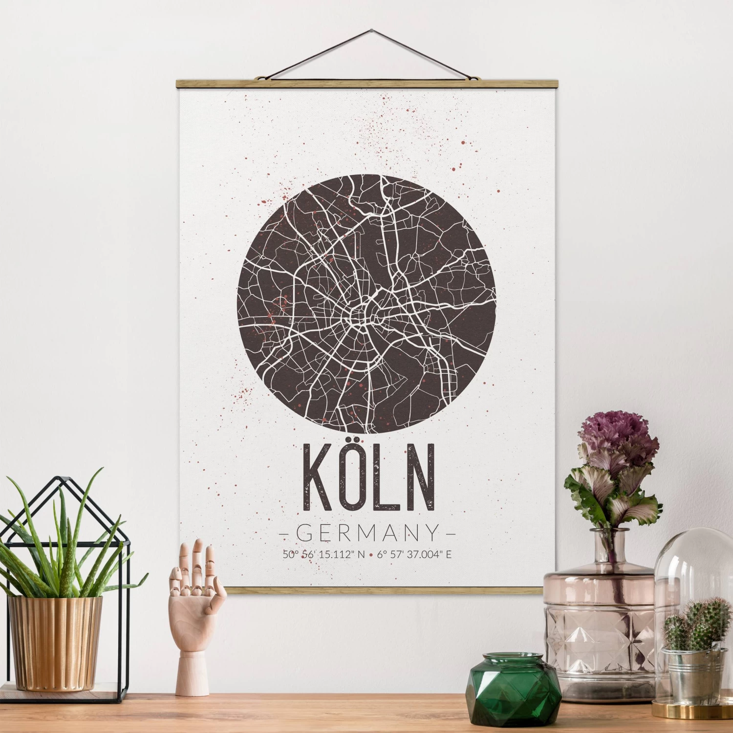 Stoffbild Mit Posterleisten - Stadtplan Köln - Retro In Braun – Bild 2