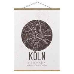 Stoffbild Mit Posterleisten - Stadtplan Köln - Retro In Braun